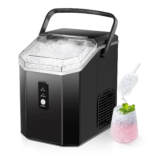 EUHOMY Nugget Ice Maker Countertop with Handle, Ready in 6 Mins, 34Lbs/24H, Removable Top Cover, Auto-Cleaning, Portable Sonic Ice Maker (Black)