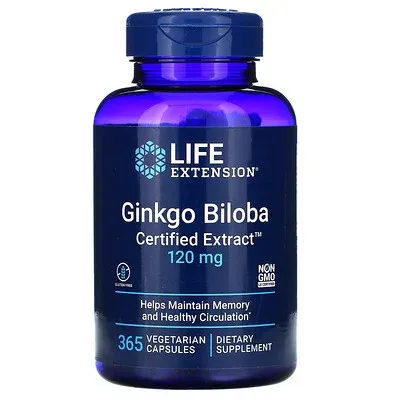 Life Extension Ginkgo Biloba Certified Extract, 120 mg, Capsules - 365 count