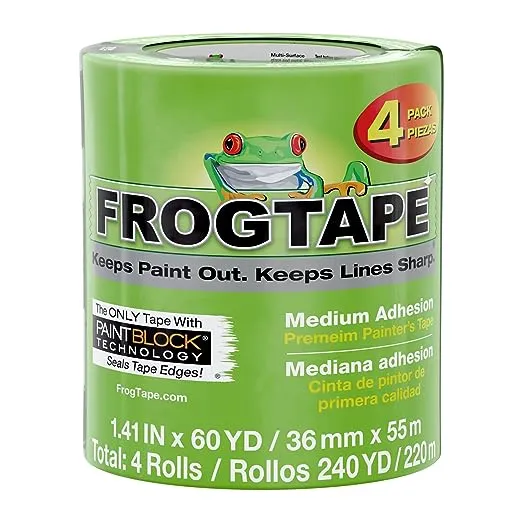 FrogTape Multi-Surface Painter's Tape Green 1.41 Inches x 60 Yards 4 Pack 240660