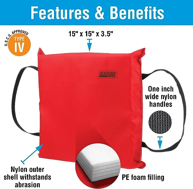 Red Colored Foam Safety Cushion and Person Overboard Throw Device for Boat 44940