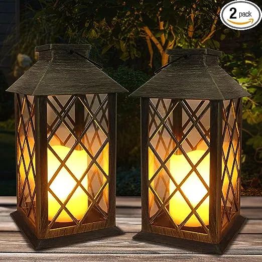 Solar Lantern,Outdoor Garden Hanging Lanterns,Set of 2,Waterproof LED Flickering