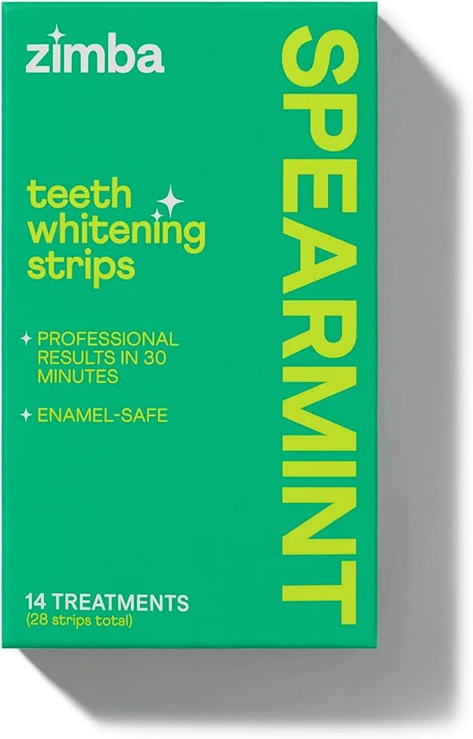 Zimba Zahnaufhellungsstreifen Vegan Whitening Strip Emaille Sichere Zahnaufhellung Wasserstoffperoxid Zahnaufheller für Kaffee, Wein, Tabak und andere Flecken, 28 Streifen (14 Tage Behandlung), Minze