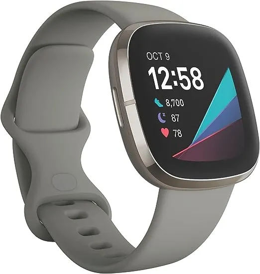 Fitbit Sense Advanced Smartwatch with Tools for Heart Health, Stress Management & Skin Temperature Trends, Sage Grey/Silver, One Size (S & L Bands Included)