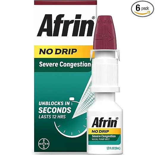 Afrin No Drip Severe Congestion Pump Mist 15 mL (Pack of 6) 