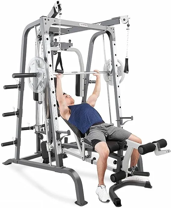 Marcy Pro Smith Cage Workout Machine Full Body Training Home Gym System with Leg Developer, Press Bar, Pec Deck, Cable Crossovers & Squat Rack, WhiteMarcy Pro Smith Cage Workout Machine Full Body…