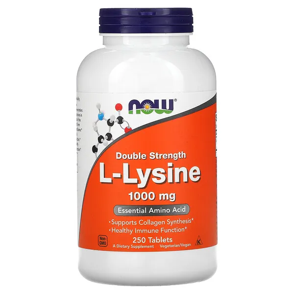 NOW Supplements Double Strength L-Lysine 1,000 mg. Amino Acid Tablets (250 ct.)