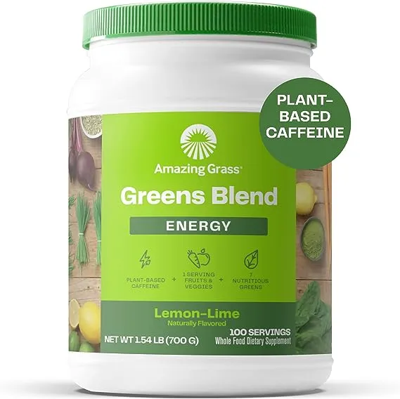 Amazing Grass, Greens Blend Energy, Powder, Lemon-Lime - 7.4 Oz - 30 Servings