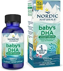 Nordic Naturals Baby’s DHA Vegetarian, Unflavored - 1050 mg Plant-Based Omega-3-1 oz - Supports Brain & Vision Development in Babies - Non-GMO, Vegan - 15 Servings