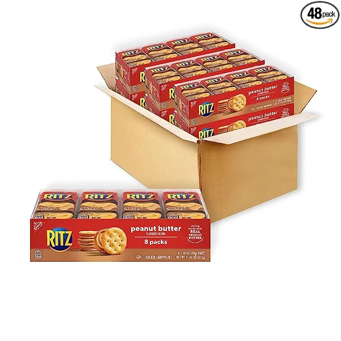 RITZ Peanut Butter Sandwich Crackers, 48 Snack Packs (6 Boxes)