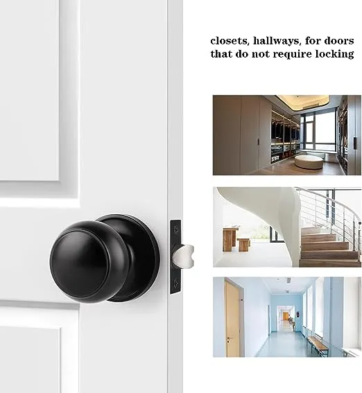 Probrico (3 Pack Round Passage Door Knob(Non-Locking Knobs), Keyless Doorknobs Interior/Exterior Door Lockset,Passage Knobs for Hallway/Closet,Black Finish Modern Design Door Hardware