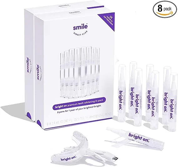 SmileDirectClub Teeth Whitening Kit with LED Light - 8 Pack Gel Pens - Professional Strength Hydrogen Peroxide