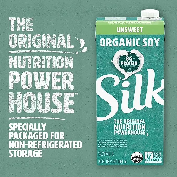 (Pack of 6) Silk Organic Shelf-Stable Unsweetened Soy Milk, 1 Quart