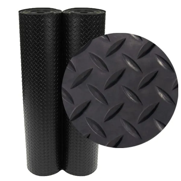 Rubber-Cal Diamond Plate Rubber Flooring Rolls, 3mm x 4ft x 2ft Rolls, Black