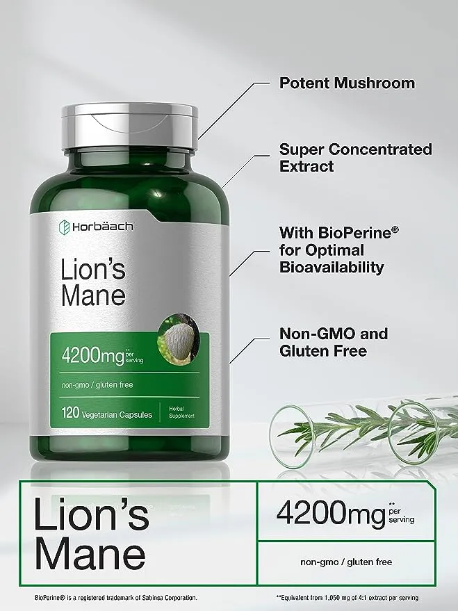 Lions Mane Mushroom Extract | 4200Mg | 120 Capsules | Vegetarian, Non-Gmo, Glut