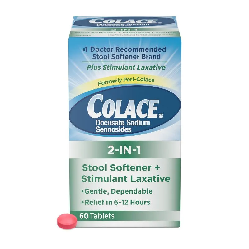 Colace 2-in-1 Stool Softener + Stimulant Laxative, 60 Tablets