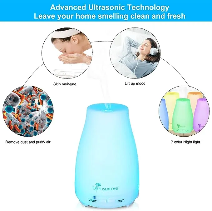 Diffuserlove Diffuser 2 Pack Essential Oil Diffuser 200ML Remote Control Ultrasonic Aromatherapy Diffuser Mist Humidifiers for Bedroom Office Yoga