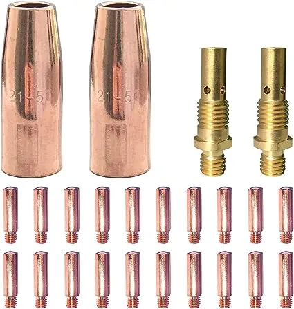 Mig Welding gun accessory 0.035" kit for Lincoln Magnum 100L or Tweco Mini/#1 Mig gun: 20pcs Contact Tips 11-35 0.035" + 2pcs gas nozzles 21-50 1/2" + 2pcs gas diffusers 35-50