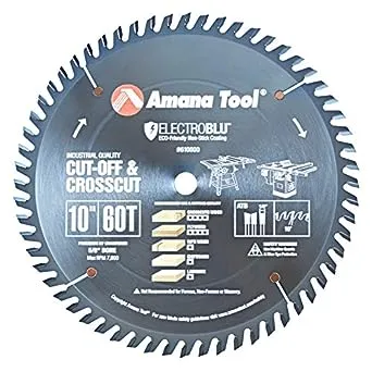 Amana Tool 610600C Carbide Tipped Prestige Cut-Off and Crosscut 10 Inch D x 60T ATB, 10 Deg, 5/8 Bore Circular Saw Blade