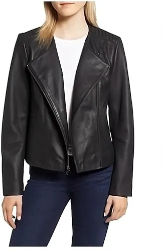 Cole Haan Wing Collar Leather Jacket - Black | Size S