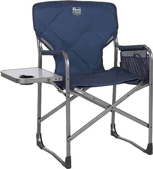 TIMBER RIDGE Directors Chair Foldable with Side Table, Hot and Cold Outdoor Folding Chairs with Cup Holder and Storage Pouch, Ideal for Camping Lawn Patio Indoor, Heavy Duty Supports 300lbs, Blue