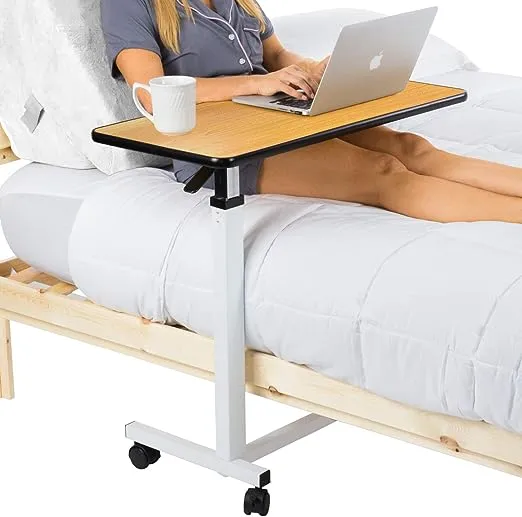 Vive Overbed Table (XL) - Hospital Bed Table - Swivel Wheel Rolling Tray - Adjustable Over Bedside Home Desk - Laptop, Reading, Eating Breakfast Cart Stand - Bedridden, Elderly (Brown)