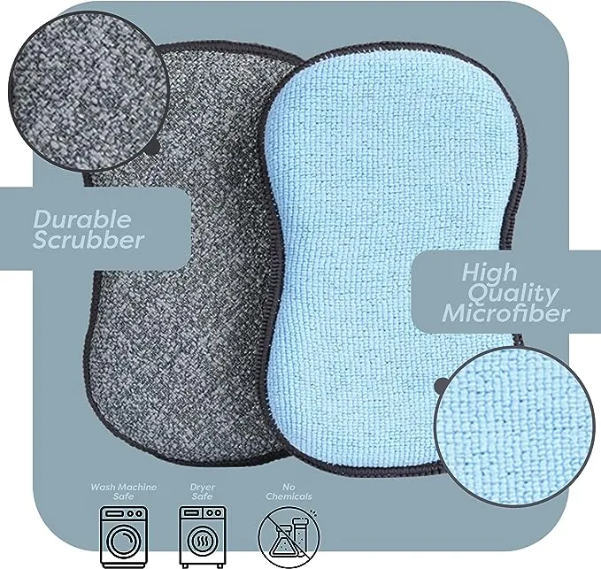 Multi-Purpose Sponges Kitchen by Scrub-it - Non-Scratch Microfiber sponges for Cleaning, Along with Heavy Duty Scrubbing Power - Reusable Dish Sponge for Dishes, Pots and Pans (6 Pack, Small)