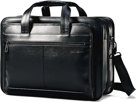 Samsonite Leather Expandable Briefcase, Black, One Size, 17"Samsonite Leather Expandable Briefcase, Black,…