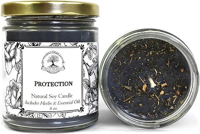 Protection Soy Herbal Candle 9oz | Negativity, Psychic Attacks & Evil Intentions | Wiccan Pagan Hoodoo Conjure