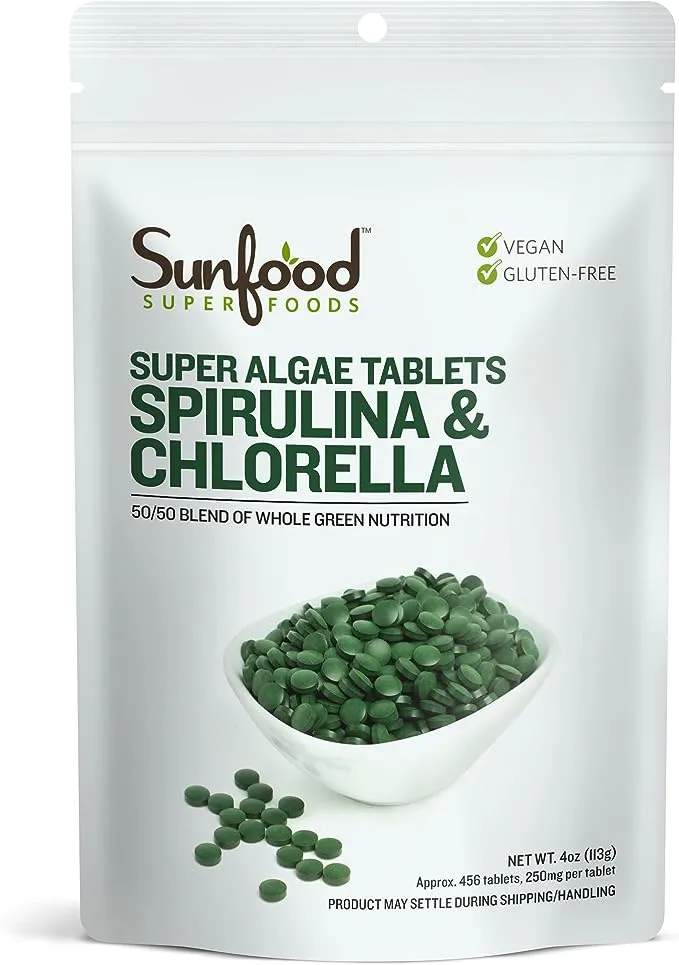 SunFood Superfoods Spirulina & Chlorella, Super Algae Tablets, 250 mg - 228 count