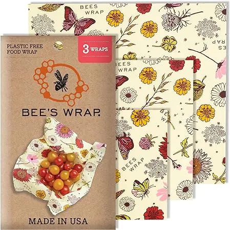 Bee's Wrap - Vegan 3 Pack - Made in USA with Certified Organic Cotton - Plastic and Silicone Free - Reusable Plant-Based Food Wraps - 3 Pieces (S, M, L)