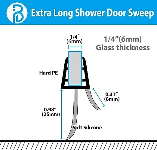 2-Pack Butecare Frameless Shower Door Side Seal Strip for 3/8" Glass Doors, Vertical Polycarbonate H-Jamb 180 Degree 78" Long