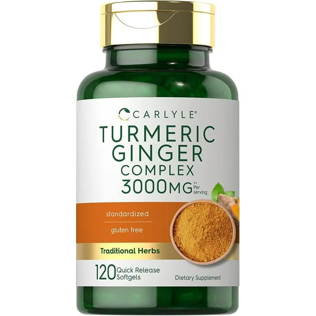 Carlyle Turmeric and Ginger Supplement 3000 mg | 120 Softgel Capsules | Turmeric Curcumin Complex | with Black Pepper Extract | Non-GMO, Gluten Free