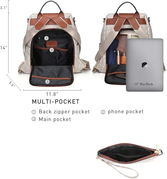 MKP COLLECTION Women Fashion Backpack Purse Multi Pockets Anti-Theft Rucksack Ladies Travel Shoulder Bag Handbag Set 2pcs