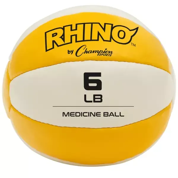 Champion Sports 6 lb Heavy-Duty Leather Medicine BallYellow/Whi<wbr/>te Brand New