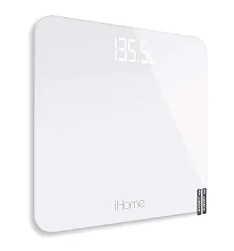 iHome Digital Scale Step-On Bathroom Scale - iHome High Precision Body Weight Scale - 400 lbs, Battery Powered with LED Display - Batteries Included -Great for Home Gym (White)