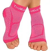 TechWare Pro Ankle Brace Compression Sleeve - Relieves Achilles Tendonitis, Joint Pain. Plantar Fasciitis Foot Sock with Arch Support Reduces Swelling & Heel Spur Pain. (Pink, L/XL)TechWare Pro Ankle Brace Compression Sleeve - Reliev…