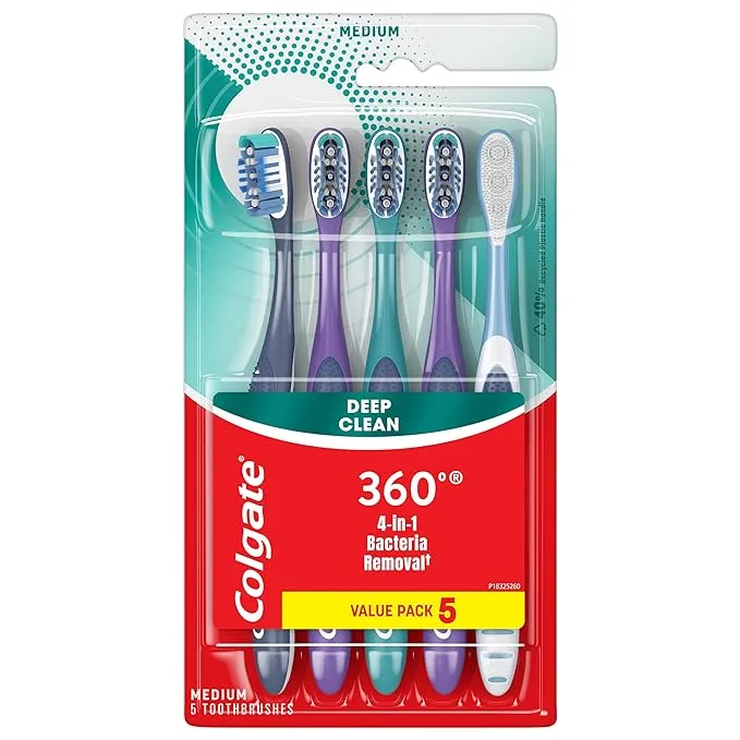 Colgate 360 Whole Mouth Clean Medium Toothbrush, Adult Toothbrush, 4 Pack