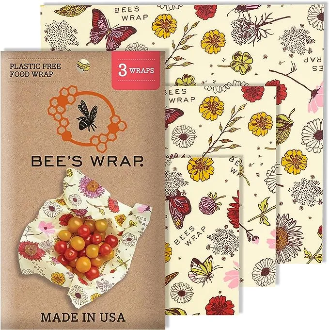 Bee's Wrap - Vegan 3 Pack - Made in USA with Certified Organic Cotton - Plastic and Silicone Free - Reusable Plant-Based Food Wraps - 3 Pieces (S, M, L)