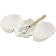 Mud Pie, White, 10.25" x 5.5" Oyster Shaped Triple Dip and Serving Set