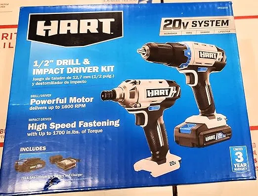 HART 20-Volt Cordless 2-Piece 1/2-inch Drill and Impact Driver Combo Kit (1) 1.5Ah Lithium-Ion Battery