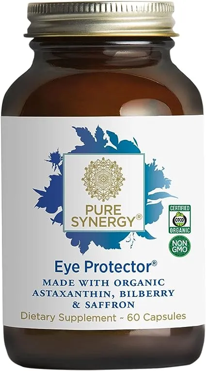 PURE SYNERGY Eye Protector | 60 Capsules | Made with Organic Ingredients | Non-GMO | Vegan | Eye Vitamins for Eye Health with Natural Lutein, Zeaxanthin, and Astaxanthin