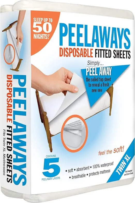 PEELAWAYS Waterproof Disposable Bed Sheets – for Use in Home Mattresses, Hospital Beds, Massage Tables, Hotels, and Campers – Comes with 5 Quick and Easy Peel Away Layers for Your Use