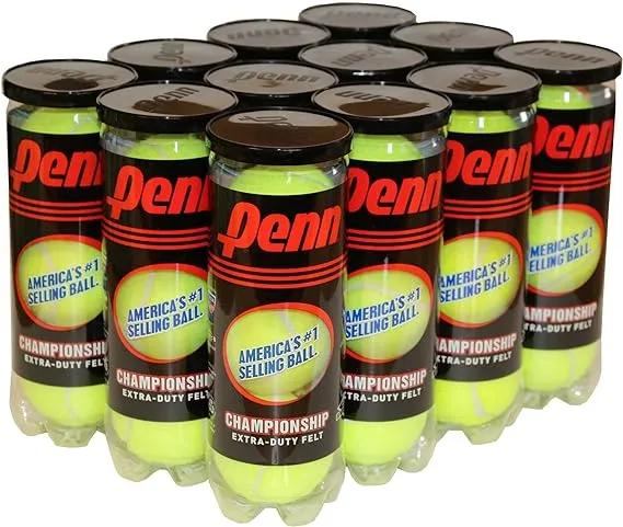 Penn Natural Rubber Championship Extra Duty Tennis Ball Case (12 cans, 36 Balls), Yellow