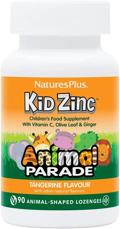 NaturesPlus Animal Parade KidZinc, Tangerine Flavor - 90 Animal-Shaped Lozenges - Organically Chelated Zinc - Vegan, Gluten Free - 90 Servings