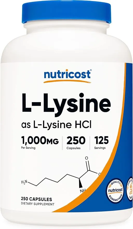 Nutricost L-Lysine 1000mg, 250 Capsules - 500mg Per Cap, Gluten Free, Non-GMO