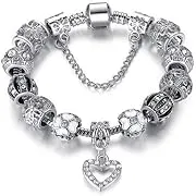 Savlano Silver Tone Charm Bracelet with Crystal and Murano Glass Beads Snake Chain for Women & Girls Comes in A Gift Box