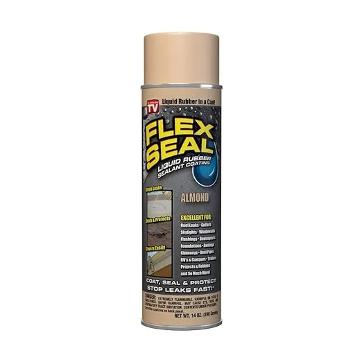 Flex Seal, 14 oz, Almond, Stop Leaks Instantly, Waterproof Rubber Spray On Sealant Coating, Perfect for Gutters, Wood, RV, Campers, Roof Repair, Skylights, Windows, and More