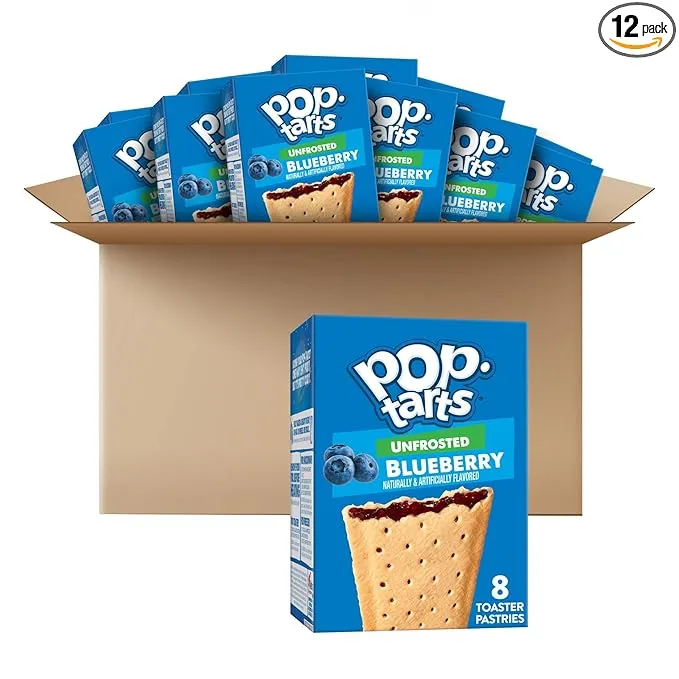 Pop-Tarts Toaster Pastries, Breakfast Food and Kids Snacks, Unfrosted Blueberry, 10.15lb Case (96 Pop-Tarts)Pop-Tarts Toaster Pastries, Breakfast Food and Kids Snacks, Unfrosted Blueberry, 10.15lb Case (96 Pop-Tarts)