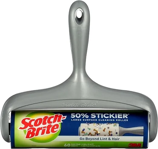 Scotch-Brite 50% Stickier Large Surface Lint Roller, Works Great On Pet Hair, 60 Sheets 