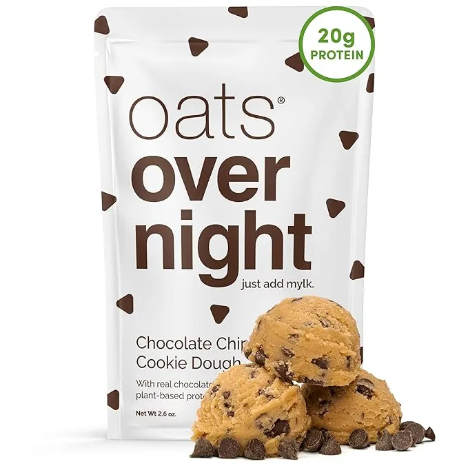 Oats Overnight - Chocolate Chip Cookie Dough - Vegan, 20g Protein, High Fiber Breakfast Shake - Gluten Free, Non GMO Oatmeal (2.6 oz per meal) (8 Pack)